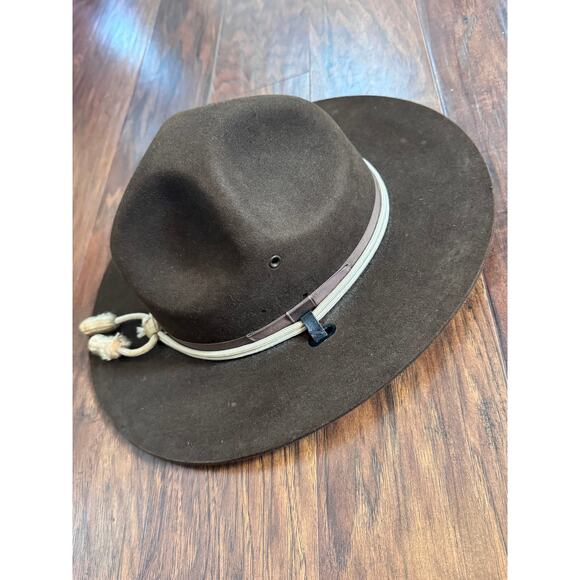 Stratton Campaign Style Hat VTG Hwy Patrol Ranger Green Self Forming 6 7/8 Felt - Picture 2 of 13